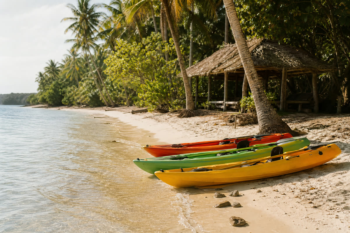 Kayaks resting on the shore at Palm Coast