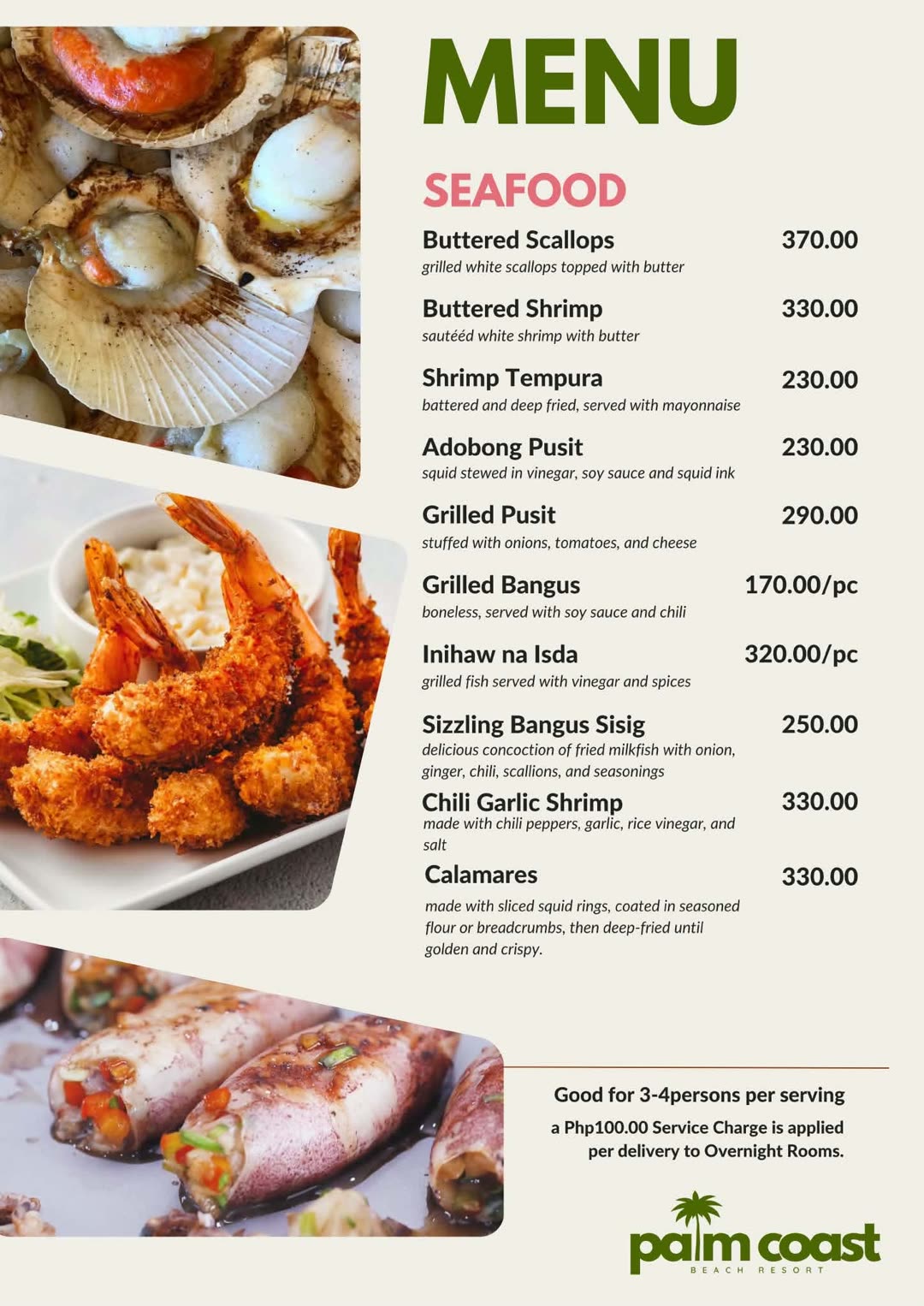 Seafood menu card